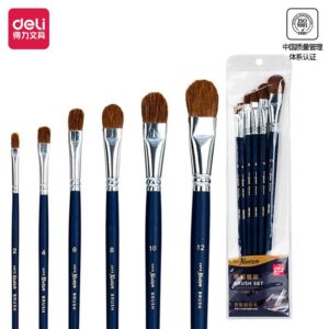 Deli E73895 Arte Neuvo Multi Size Tongue Shaped Paint Brushes 6 Pieces Set